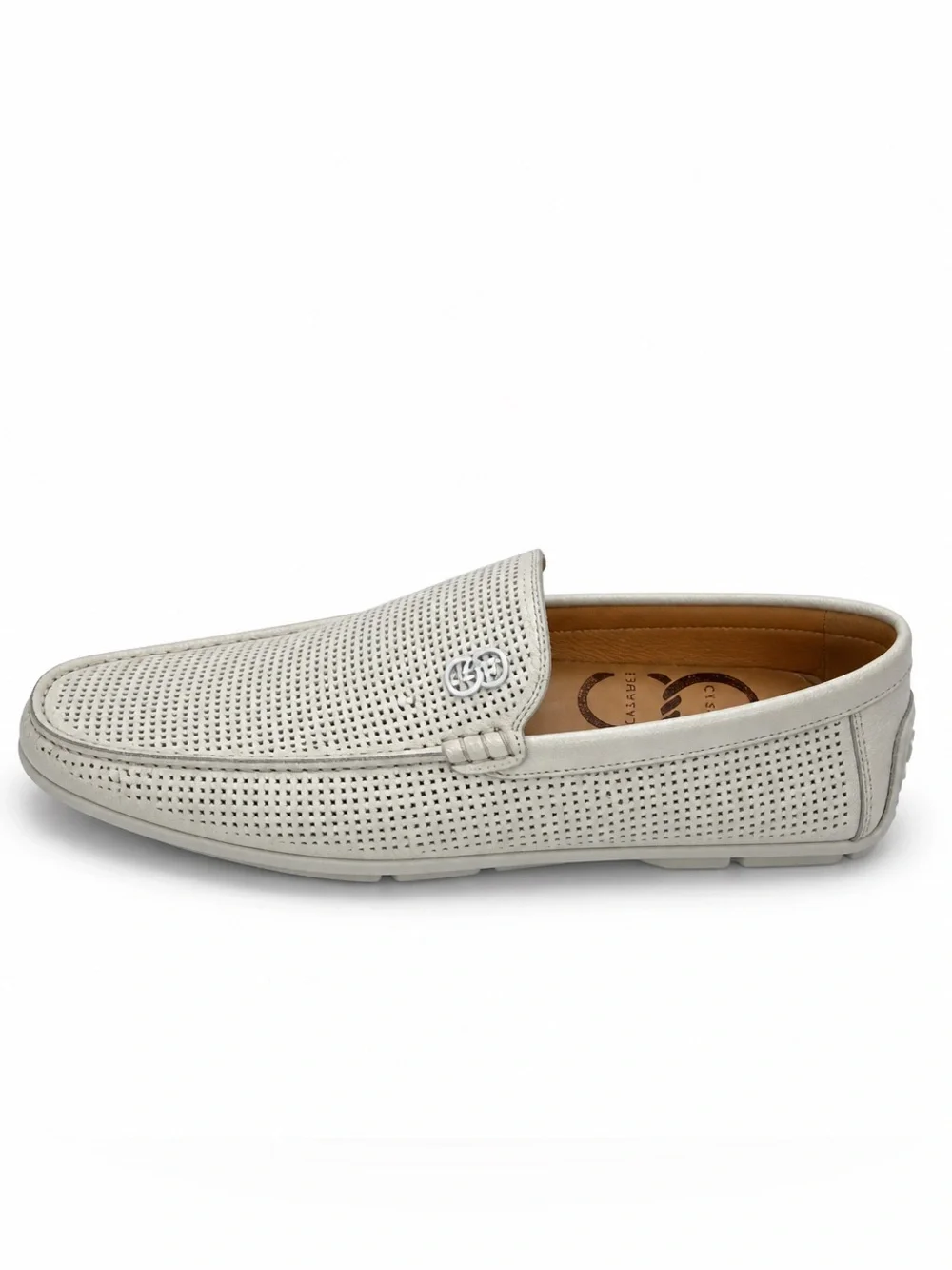 Casadei Men's Off-White Perforated Leather Slip-On Comfort Summer Loafers
